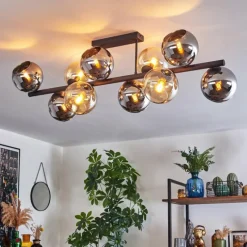 hofstein Koyoto Plafonnier, Boule lumineuse Ambre, Chrome, Fumé, 10 lumières