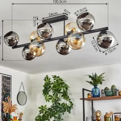 hofstein Koyoto Plafonnier, Boule lumineuse Ambre, Chrome, Fumé, 10 lumières