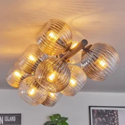 hofstein Koyoto Plafonnier, Boule lumineuse Ambre, Clair, Fumé, 10 lumières