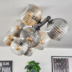 hofstein Koyoto Plafonnier, Boule lumineuse Ambre, Clair, Fumé, 10 lumières