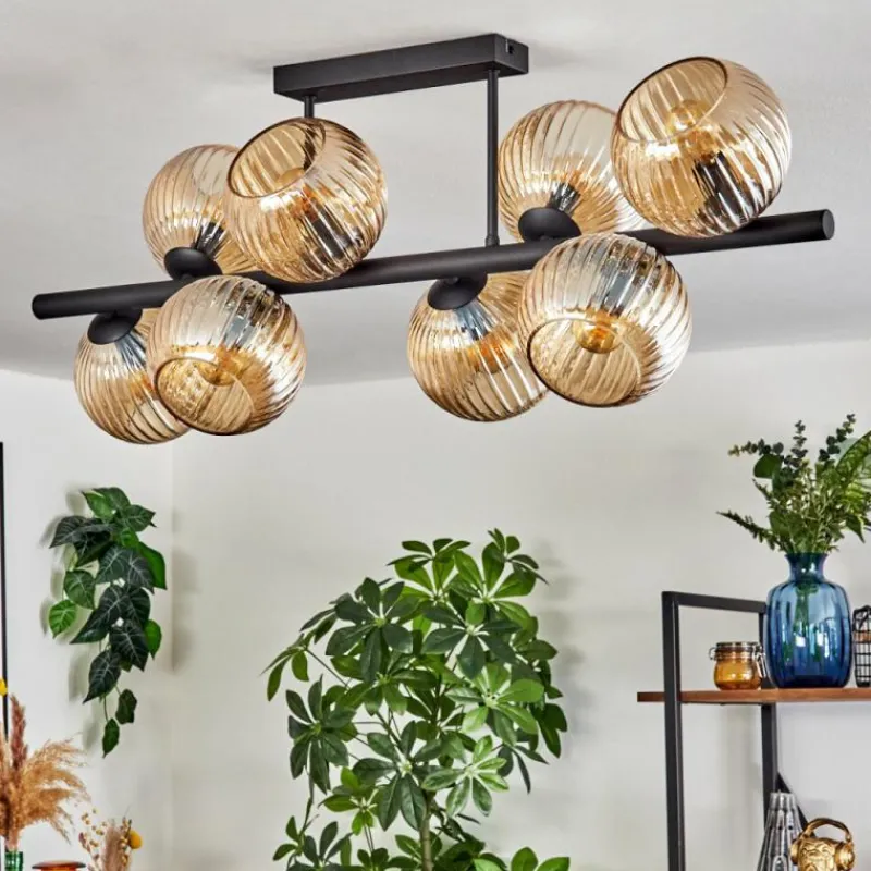 Lampes À Boules-hofstein Koyoto Plafonnier, Boule lumineuse Ambre, 8 lumières