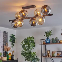 hofstein Koyoto Plafonnier, Boule lumineuse Ambre, Chrome, Fumé, 8 lumières