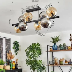 hofstein Koyoto Plafonnier, Boule lumineuse Ambre, Chrome, Fumé, 8 lumières