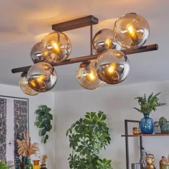 hofstein Koyoto Plafonnier, Boule lumineuse Ambre, Chrome, Fumé, 8 lumières