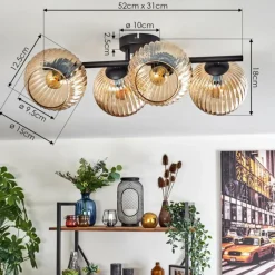 hofstein Koyoto Plafonnier, Boule lumineuse Ambre, 4 lumières