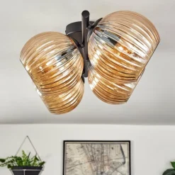 hofstein Koyoto Plafonnier, Boule lumineuse Ambre, 4 lumières