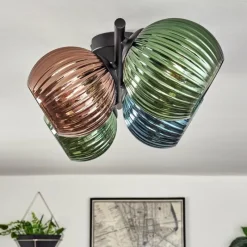 Lampes À Boules-hofstein Koyoto Plafonnier, Boule lumineuse Bleu, Vert, Cuivré, 4 lumières