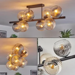 hofstein Koyoto Plafonnier, Boule lumineuse Ambre, Clair, Fumé, 8 lumières