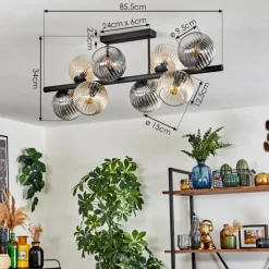 hofstein Koyoto Plafonnier, Boule lumineuse Ambre, Clair, Fumé, 8 lumières