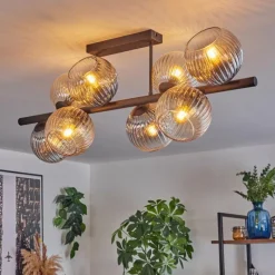 hofstein Koyoto Plafonnier, Boule lumineuse Ambre, Clair, Fumé, 8 lumières