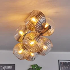 hofstein Koyoto Plafonnier, Boule lumineuse Ambre, Clair, Fumé, 8 lumières
