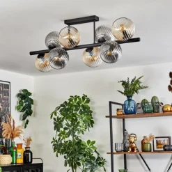 hofstein Koyoto Plafonnier, Boule lumineuse Ambre, Clair, Fumé, 8 lumières