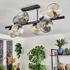 hofstein Koyoto Plafonnier, Boule lumineuse Ambre, Clair, Fumé, 8 lumières