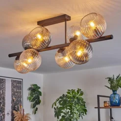 hofstein Koyoto Plafonnier, Boule lumineuse Ambre, Clair, Fumé, 8 lumières