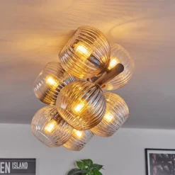 hofstein Koyoto Plafonnier, Boule lumineuse Ambre, Clair, Fumé, 8 lumières