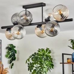 hofstein Koyoto Plafonnier, Boule lumineuse Ambre, Clair, Fumé, 8 lumières