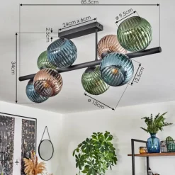 Lampes À Boules-hofstein Koyoto Plafonnier, Boule lumineuse Bleu, Vert, Cuivré, 8 lumières
