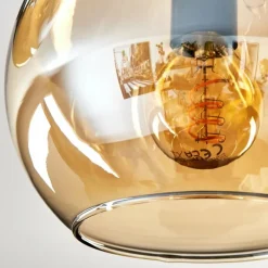 hofstein Koyoto Plafonnier, Boule lumineuse Ambre, Chrome, Fumé, 3 lumières