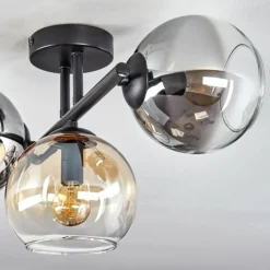 hofstein Koyoto Plafonnier, Boule lumineuse Ambre, Chrome, Fumé, 3 lumières