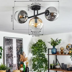 hofstein Koyoto Plafonnier, Boule lumineuse Ambre, Chrome, Fumé, 3 lumières