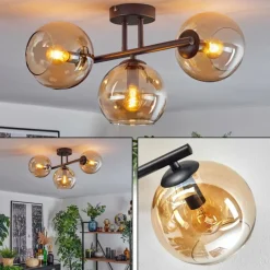 hofstein Koyoto Plafonnier, Boule lumineuse Ambre, 3 lumières