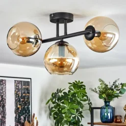 hofstein Koyoto Plafonnier, Boule lumineuse Ambre, 3 lumières
