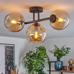 hofstein Koyoto Plafonnier, Boule lumineuse Ambre, 3 lumières
