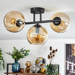 hofstein Koyoto Plafonnier, Boule lumineuse Ambre, 3 lumières