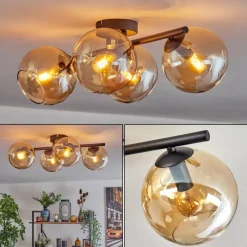 hofstein Koyoto Plafonnier, Boule lumineuse Ambre, 4 lumières