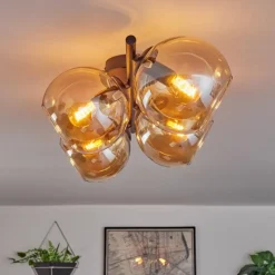 hofstein Koyoto Plafonnier, Boule lumineuse Ambre, 4 lumières