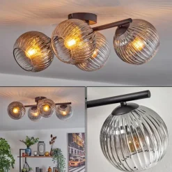 hofstein Koyoto Plafonnier, Boule lumineuse Clair, Fumé, 4 lumières