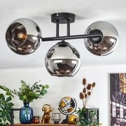 hofstein Koyoto Plafonnier, Boule lumineuse Chrome, Fumé, 3 lumières