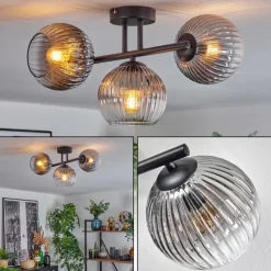 hofstein Koyoto Plafonnier, Boule lumineuse Clair, Fumé, 3 lumières