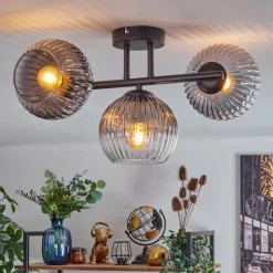 hofstein Koyoto Plafonnier, Boule lumineuse Clair, Fumé, 3 lumières