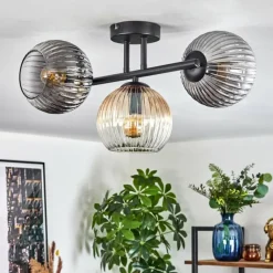 Suspension Verre Fumé-hofstein Koyoto Plafonnier, Boule lumineuse Ambre, Clair, Fumé, 3 lumières