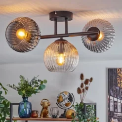 Suspension Verre Fumé-hofstein Koyoto Plafonnier, Boule lumineuse Ambre, Clair, Fumé, 3 lumières