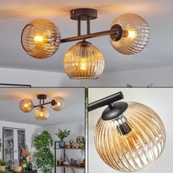hofstein Koyoto Plafonnier, Boule lumineuse Ambre, 3 lumières