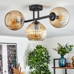 hofstein Koyoto Plafonnier, Boule lumineuse Ambre, 3 lumières