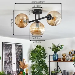 hofstein Koyoto Plafonnier, Boule lumineuse Ambre, 3 lumières