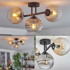 hofstein Koyoto Plafonnier, Boule lumineuse Ambre, Clair, Fumé, 3 lumières