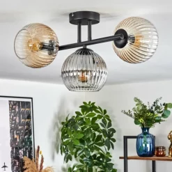 hofstein Koyoto Plafonnier, Boule lumineuse Ambre, Clair, Fumé, 3 lumières