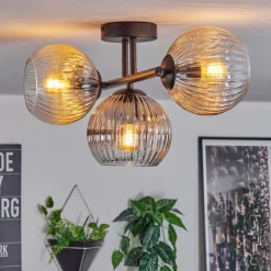 hofstein Koyoto Plafonnier, Boule lumineuse Ambre, Clair, Fumé, 3 lumières
