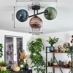 Lampes À Boules-hofstein Koyoto Plafonnier, Boule lumineuse Bleu, Vert, Cuivré, 3 lumières