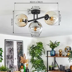 hofstein Koyoto Plafonnier, Boule lumineuse Ambre, Clair, Fumé, 3 lumières