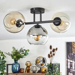 hofstein Koyoto Plafonnier, Boule lumineuse Ambre, Clair, Fumé, 3 lumières
