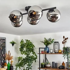 hofstein Koyoto Plafonnier, Boule lumineuse Chrome, Fumé, 5 lumières