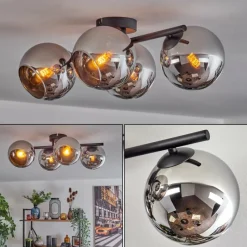 hofstein Koyoto Plafonnier, Boule lumineuse Chrome, Fumé, 4 lumières