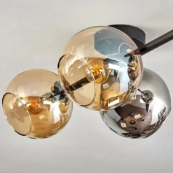 hofstein Koyoto Plafonnier, Boule lumineuse Ambre, Chrome, Fumé, 4 lumières