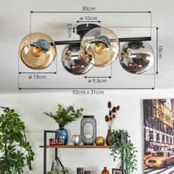 hofstein Koyoto Plafonnier, Boule lumineuse Ambre, Chrome, Fumé, 4 lumières