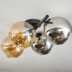 hofstein Koyoto Plafonnier, Boule lumineuse Ambre, Chrome, Fumé, 4 lumières